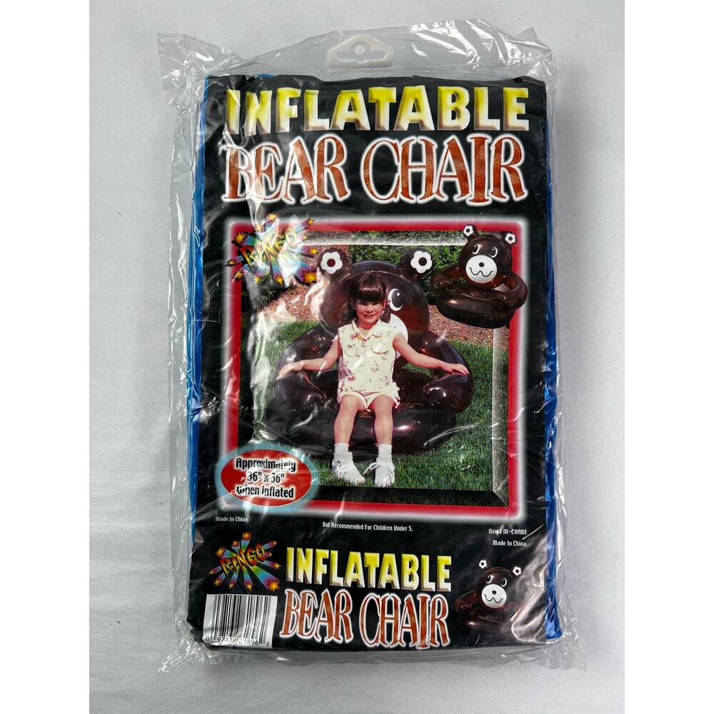 VINTAGE RINCO Inflatable Bear Chair For Kids Blue New In Package Dead Stock